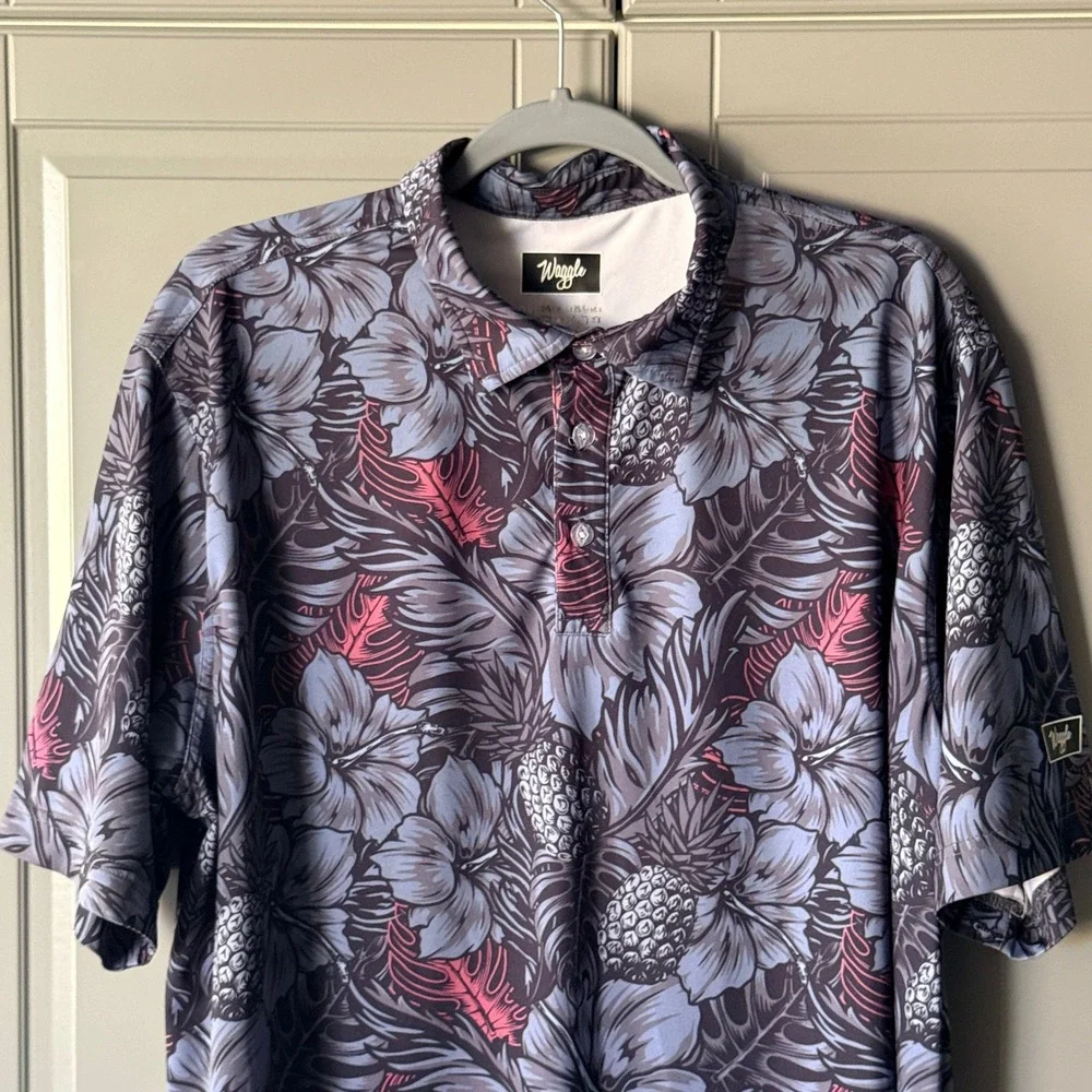 Waggle Men's Tropical Twilight Short Sleeve Performance Polo, Navy Black,2XL - Picture 4 of 12